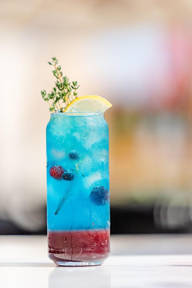 The Blue Saucer, a bright blue mocktail